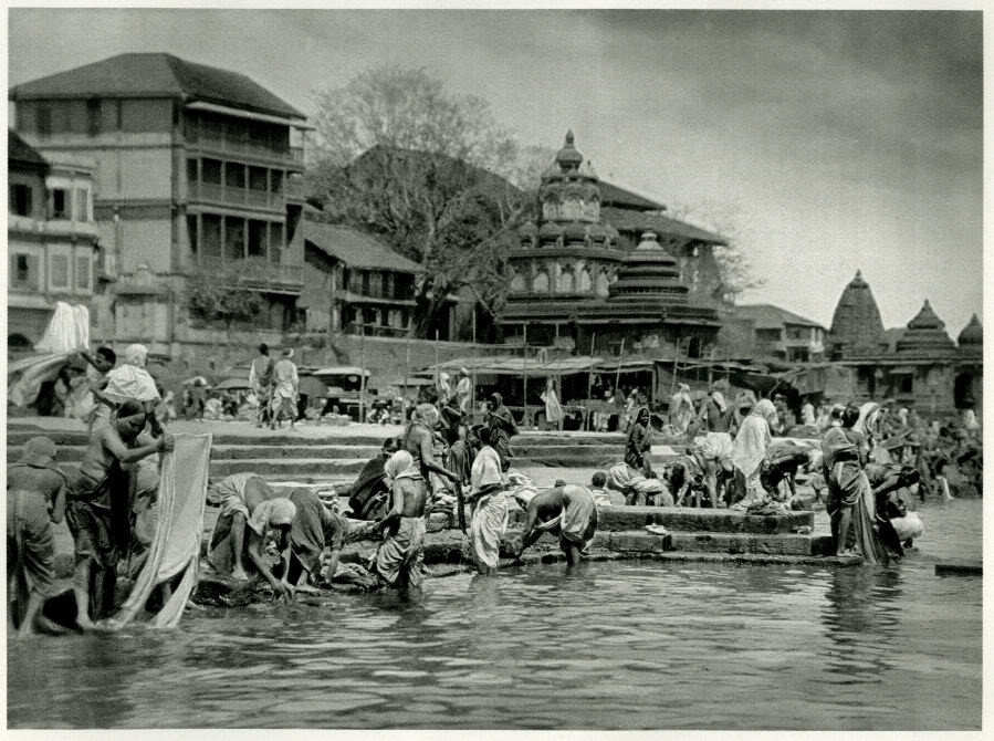 Pilgrims at Bathing Place on the Sacred Godavari (Godaveri) River, Nashik, Maharashtra - India 1928