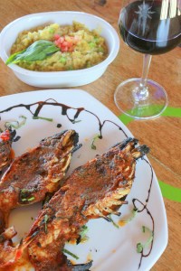 Langoustines du lac et beurre de corall, risotto au safran et brocoli (Barbecuewd Gangapur Lake scampli, Coral butter, saffron risotto with borccoli)